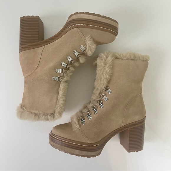 Steve Madden Sand Suede Scoops Faux Fur Platform Bootie- New In Box- Reemoly - Picture 13 of 16